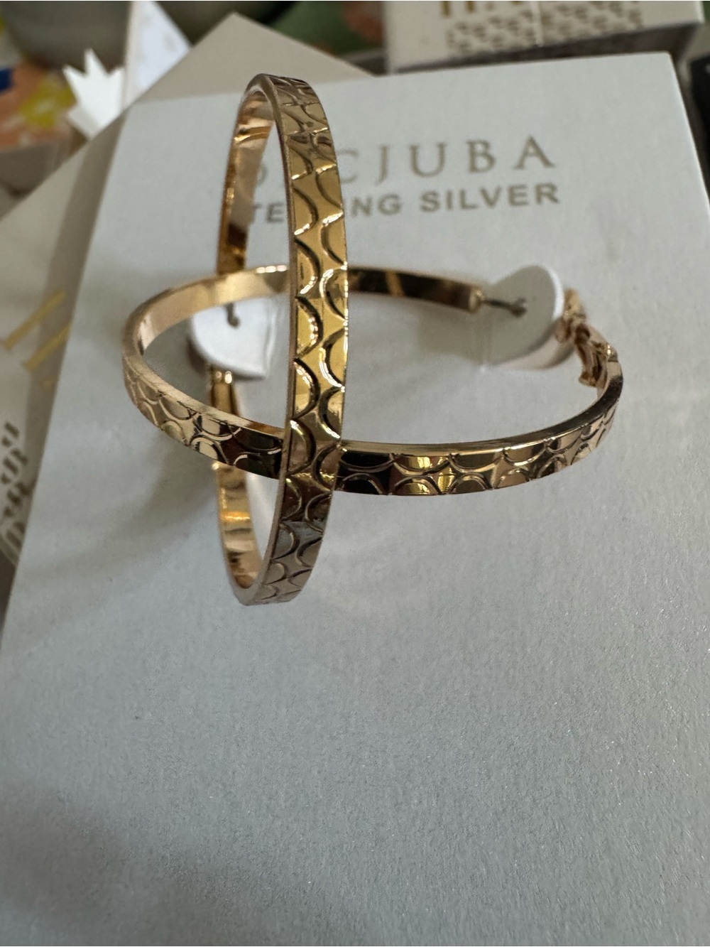 DECJUBA Gold Textured sterling silver Hoop Earrings